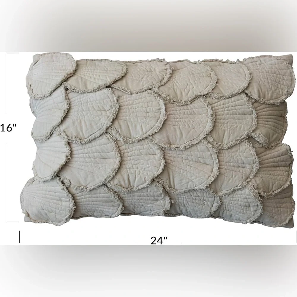 Creative Co-Op Cotton Lumbar Pillow With Appliqued Quilted Seashells, Sage